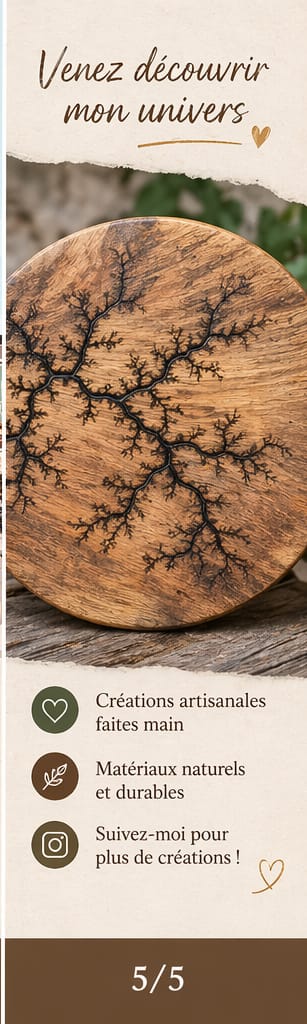 Disque en bois pyrographié – motif arbre et racines gravé au feu, création artisanale