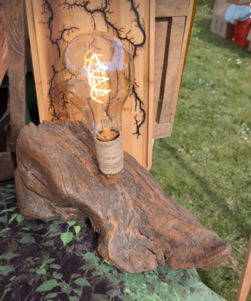 Lampe artisanale en bois flotté avec ampoule Edison – création unique Sarah La Sauvage