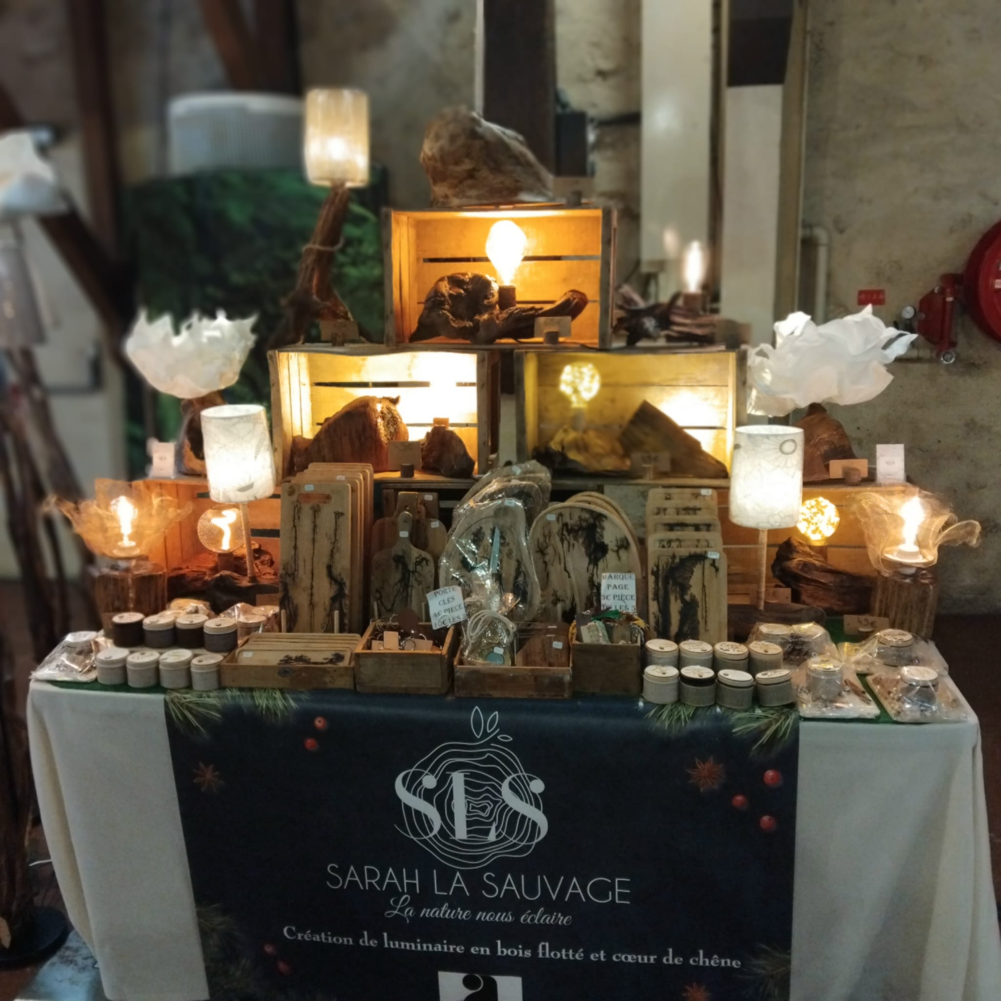 Lampe bois flotté sur socle – création artisanale Sarah La Sauvage